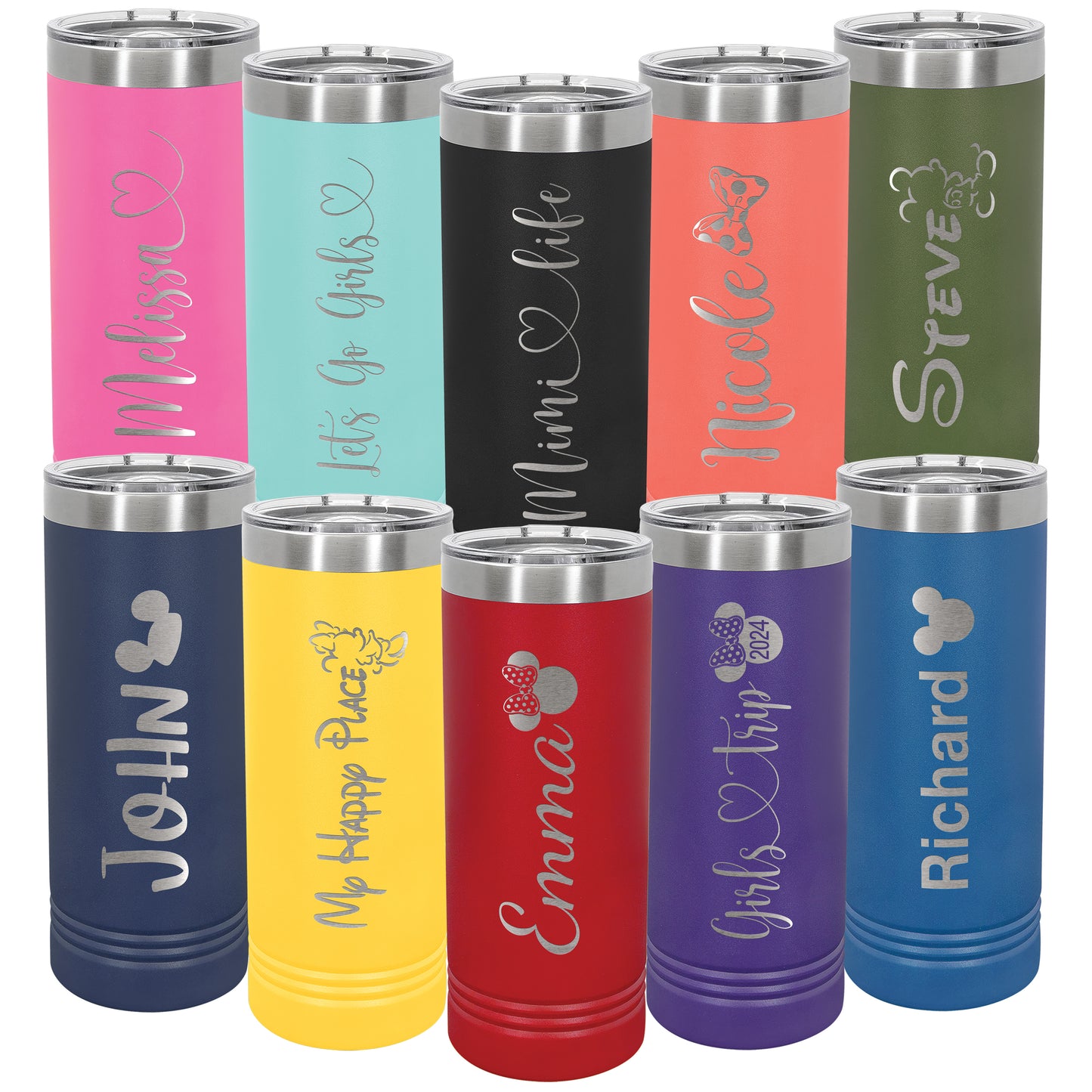 Custom Skinny 22oz Tumbler • Engraved Name w-optional Disney-Inspired Graphic • Birthday, Wedding, Bridesmaid, Groomsmen, Christmas Gift